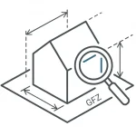 Piktogramm zur Machbarkeitsstudie: Analyse von Gebäudeabmessungen, Abstandsflächen und GFZ/GRZ – architekturwitt Hannover